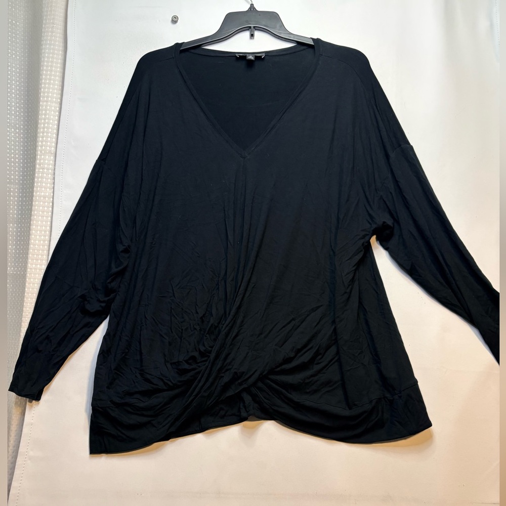 INC Women's Black V-Neck Top with twist front
